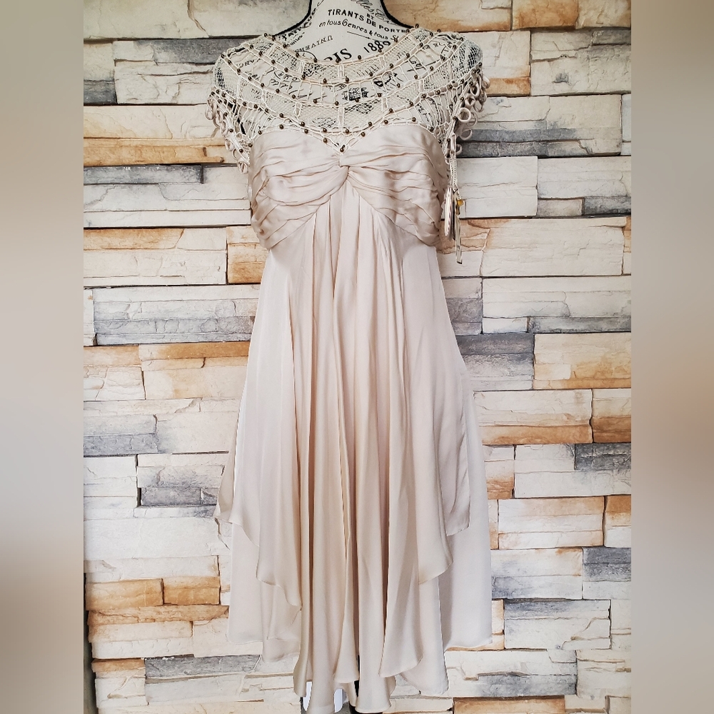NWT Elegant Cocktail Silk Rah Cream Dress By Temperley London Size 6 US/ UK 10